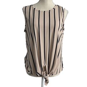 Adrianna Papell Top Size SMALL Beige & Black Striped Sleeveless Tie Front Shirt